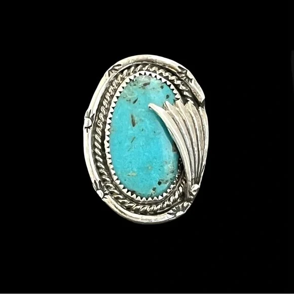 🔴SOLD🔴 Vintage Native American sterling silver & turquoise ring Size 7 - Picture 1 of 10
